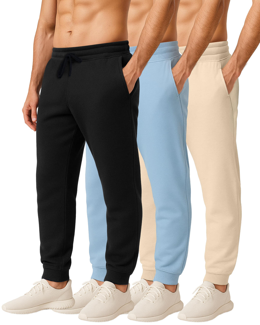Men's Cotton Fleece Workout Jogger Sweatpants 3-Pack