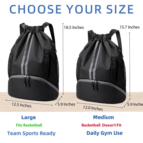 Drawstring Gym Backpack with Separate Shoe Compartment